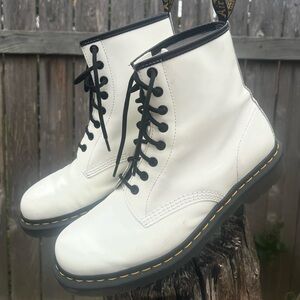 Dr. Martens White Combat Boots with Black Accents
